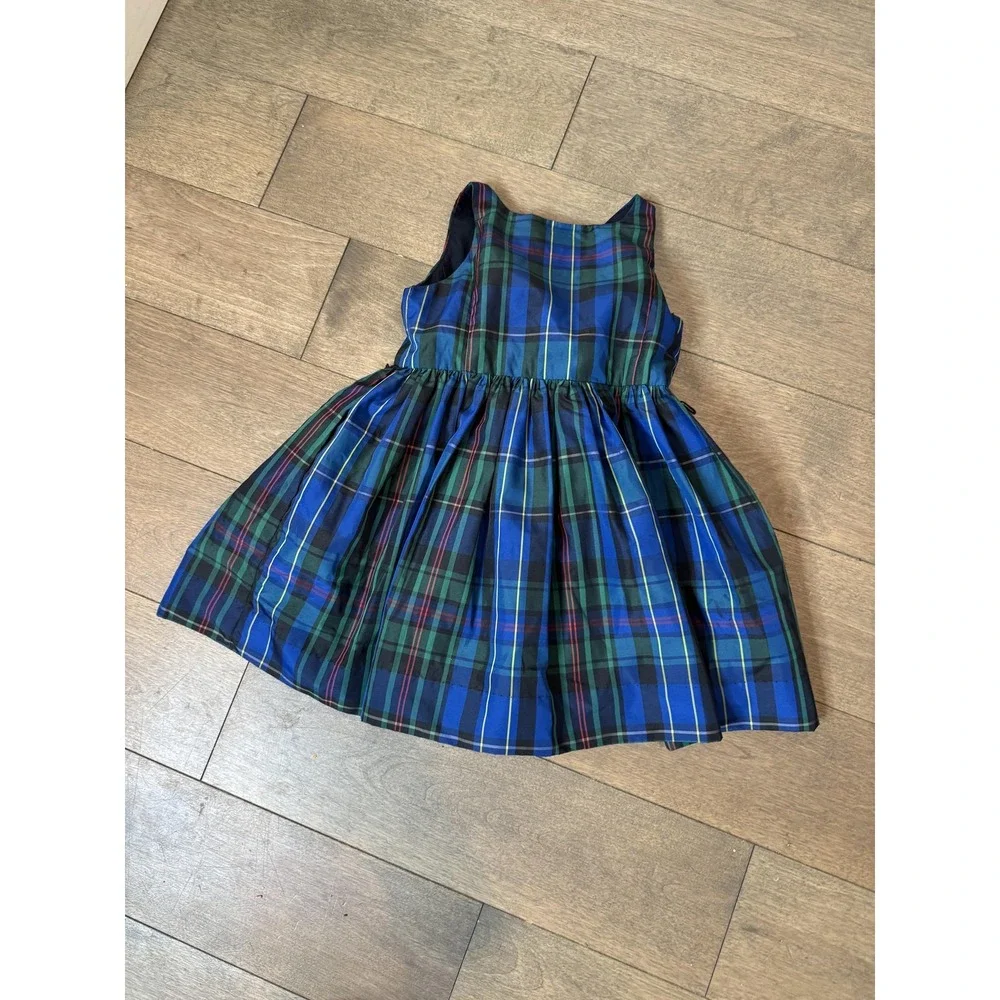 Ralph Lauren Dress Girls 3T Blue Green Tartan Plaid Sleeveless Button Back Party